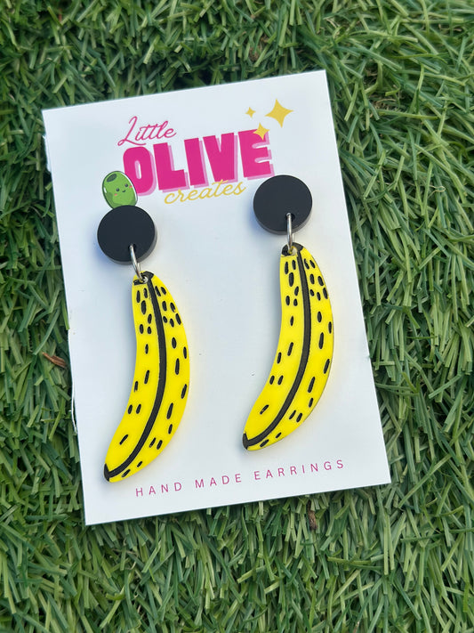 Quirky Banana Earrings – Hand-Painted Fruit Dangle Earrings 🍌 Funky Statement Jewelry
