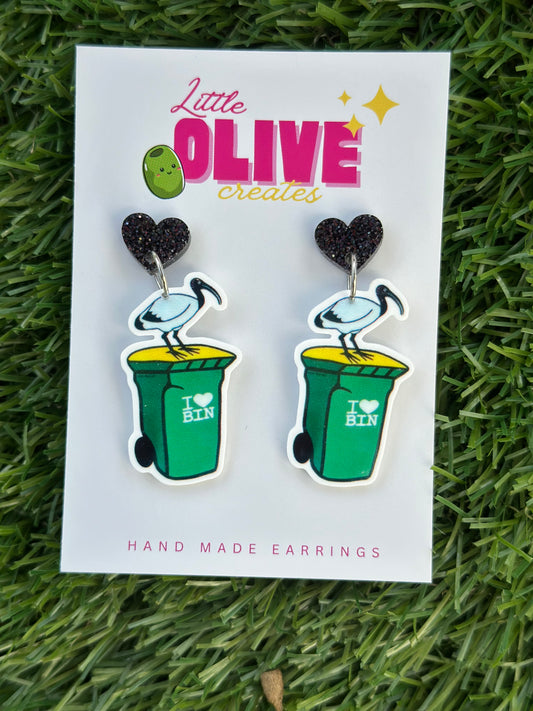 Funny Bin Chicken Dangle Earrings – Aussie Ibis Statement Earrings, Lightweight & Hypoallergenic