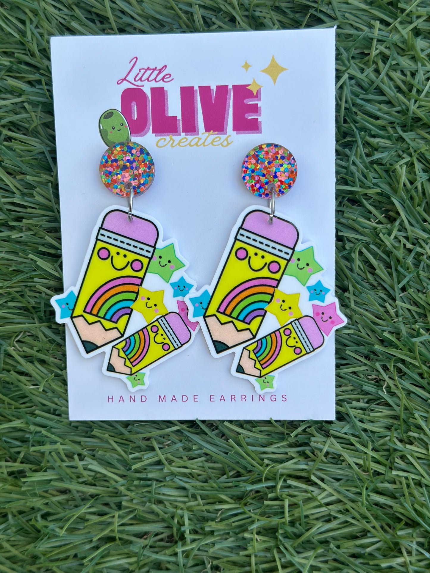 Playful Rainbow 🌈 Pencil Teacher Earrings