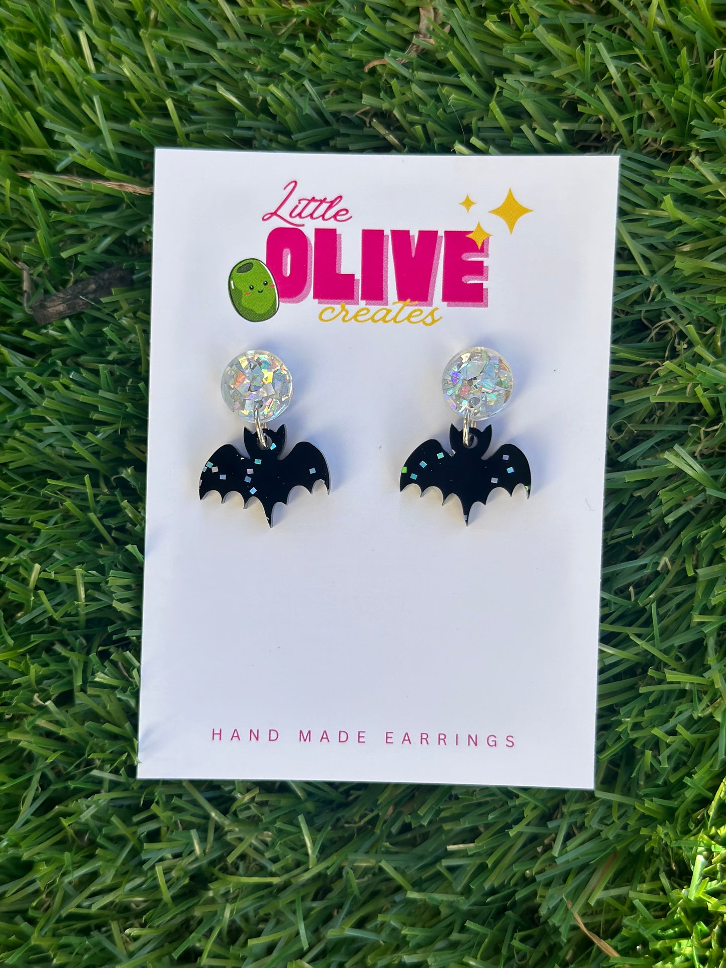 Quirky Glitter Bat Halloween Dangle Earrings - Two Sizes Available!