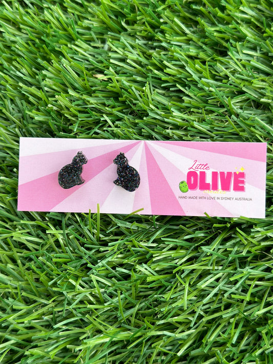 Glittery Black Cat Earrings - Whimsical Accessories for Cat Lovers!