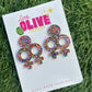 🌈 Confetti Acrylic Femme Love Dangle Earrings | Pride Statement Earrings | Handmade Hypoallergenic Earrings