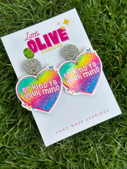 Be Kind To Your Mind- Mental Health Awareness Dangle Earrings