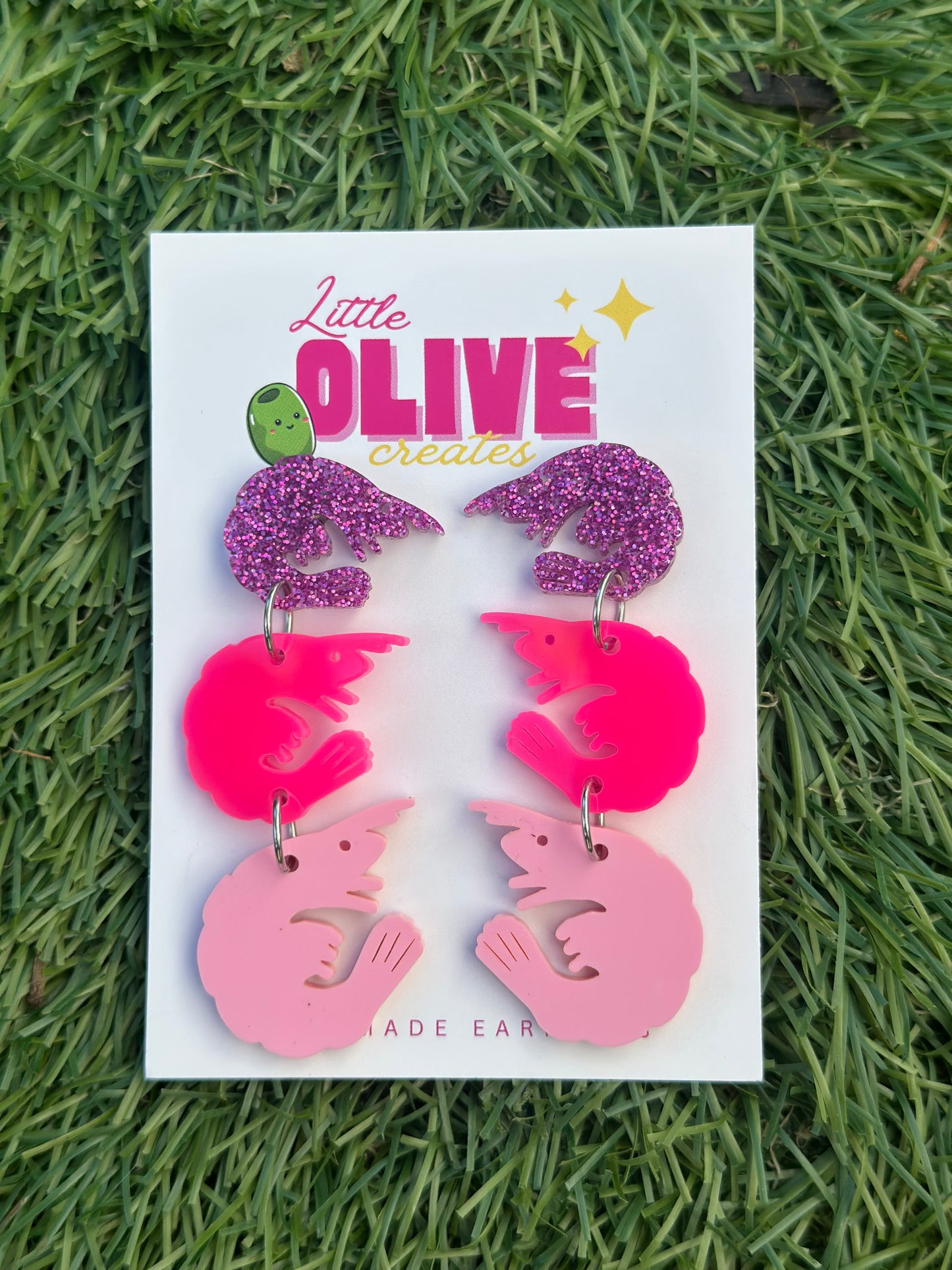 Handmade Pink Prawn Dangle Earrings | Quirky Statement Acrylic Earrings | Fun Funky Jewelry Gift