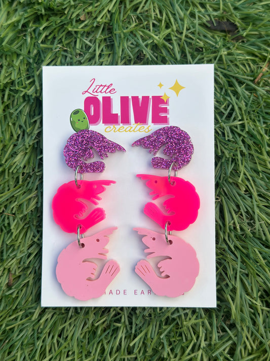 Handmade Pink Prawn Dangle Earrings | Quirky Statement Acrylic Earrings | Fun Funky Jewelry Gift