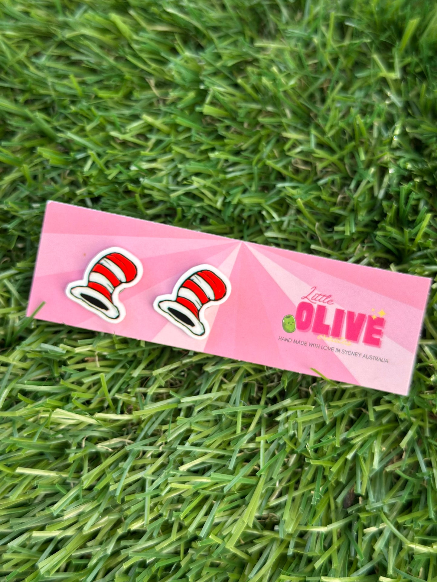 Whimsical Cat in the Hat Stud Earrings – Fun Dr. Seuss-Inspired Jewelry for Book Lovers & Teachers