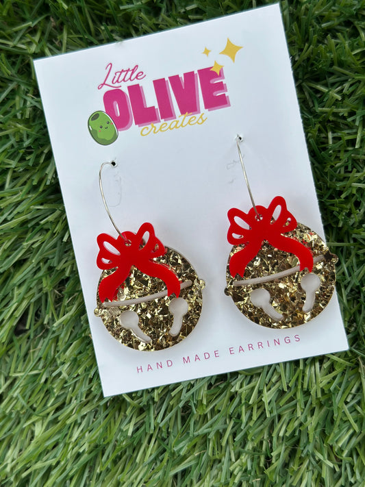Sparkling Golden Bauble Christmas Earrings