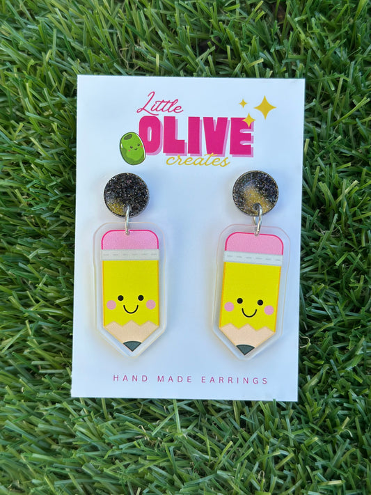 Cute Pencil Dangle Earrings – Perfect for Teachers ✏️🍎