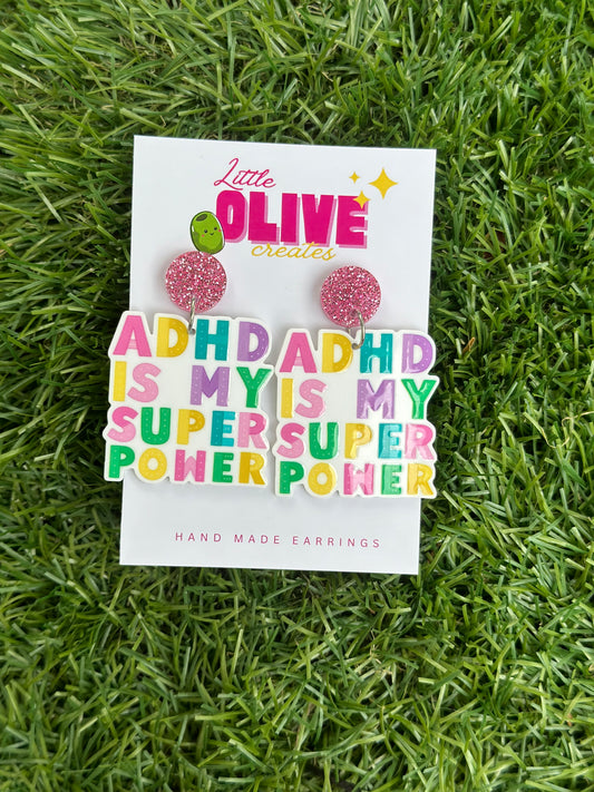 "ADHD is My Superpower" Neurodiversity Awareness Dangle Earrings
