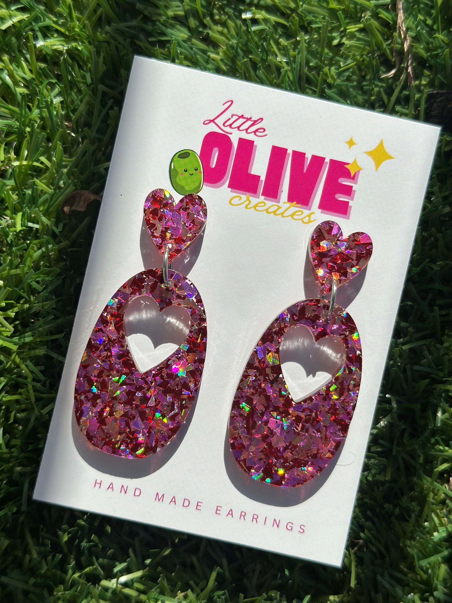 Glitter Love Heart Dangle Earrings - Perfect for Valentine’s Day
