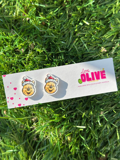 Winnie the Pooh Christmas Dangle & Stud Earrings – Festive Holiday Jewellery