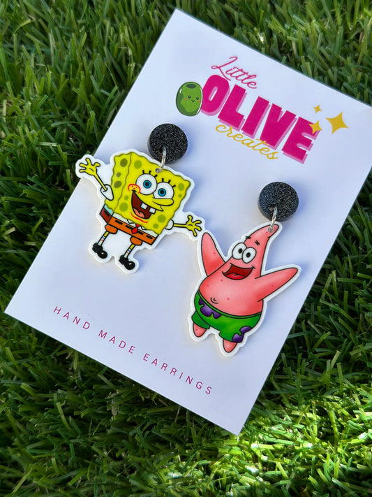 Sponge and Star Fun Dangle or Stud Earrings 🌊✨