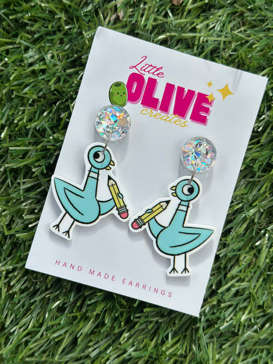 Mo Willems Pigeon Earrings – Cute Stud or Dangle Bookish Earrings for Teachers & Readers 🕊️📚✨