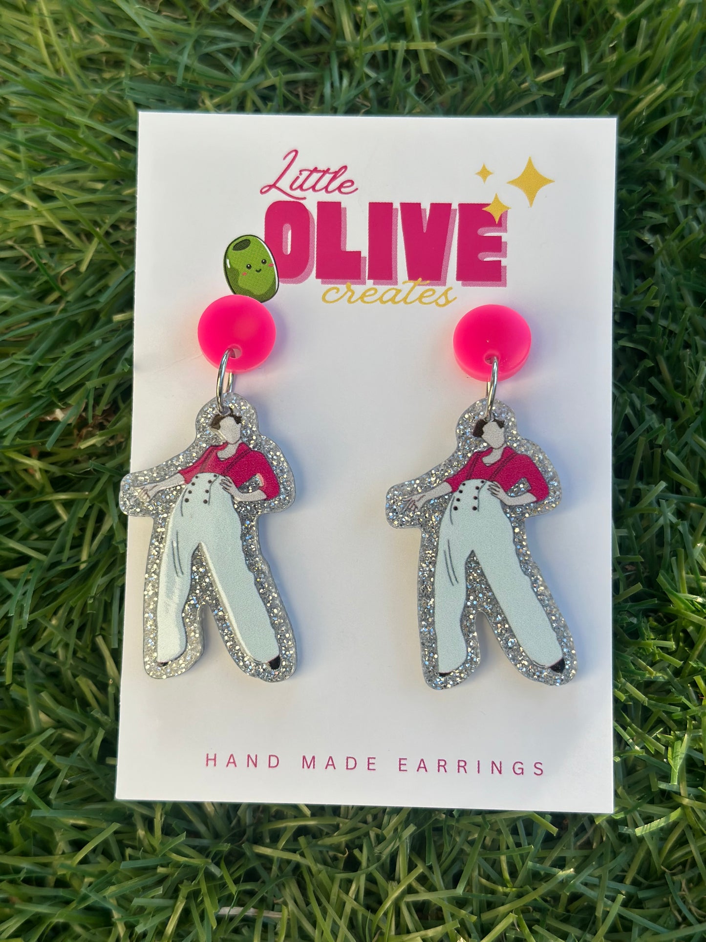 Harry Styles Inspired Earrings | Silver Glitter Statement Dangles ✨🪩
