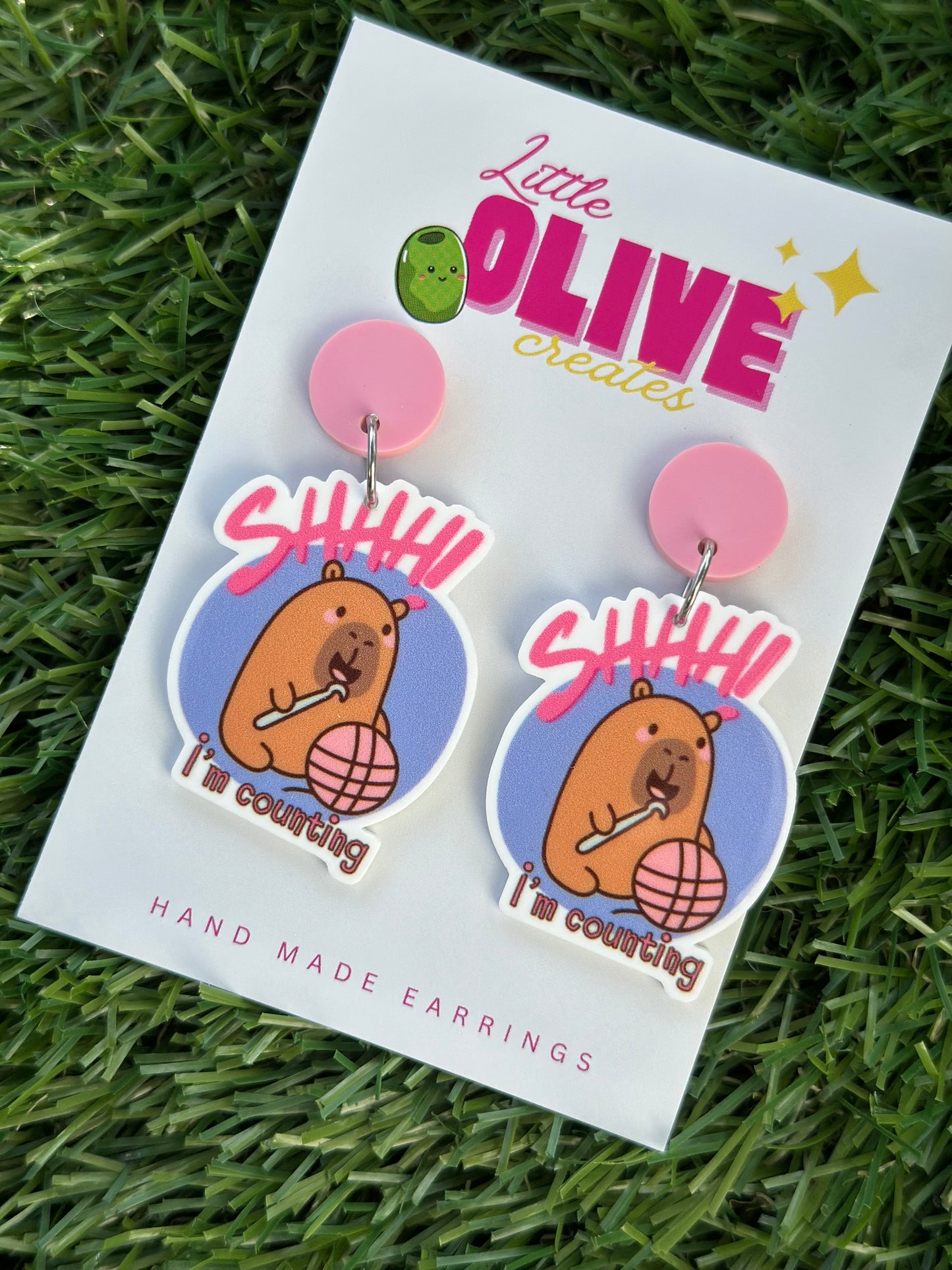 “Shhh I’m Counting” Crochet-Inspired Girly Dangle Earrings | Funny Statement Earrings | Quirky Handmade Gift for Crafters