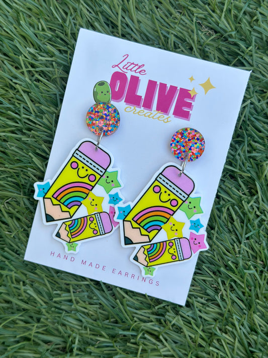 Playful Rainbow 🌈 Pencil Teacher Earrings