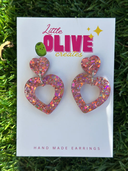 Glitter Love Heart Dangle Earrings - Perfect for Valentine’s Day