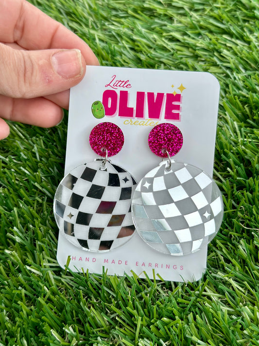Mirror Disco Ball Dangle Earrings - Dance Floor Delight, Sparkling Fun