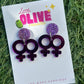 💜 Purple Mirror & Glitter Femme Love Dangle Earrings | Pride Statement Jewelry