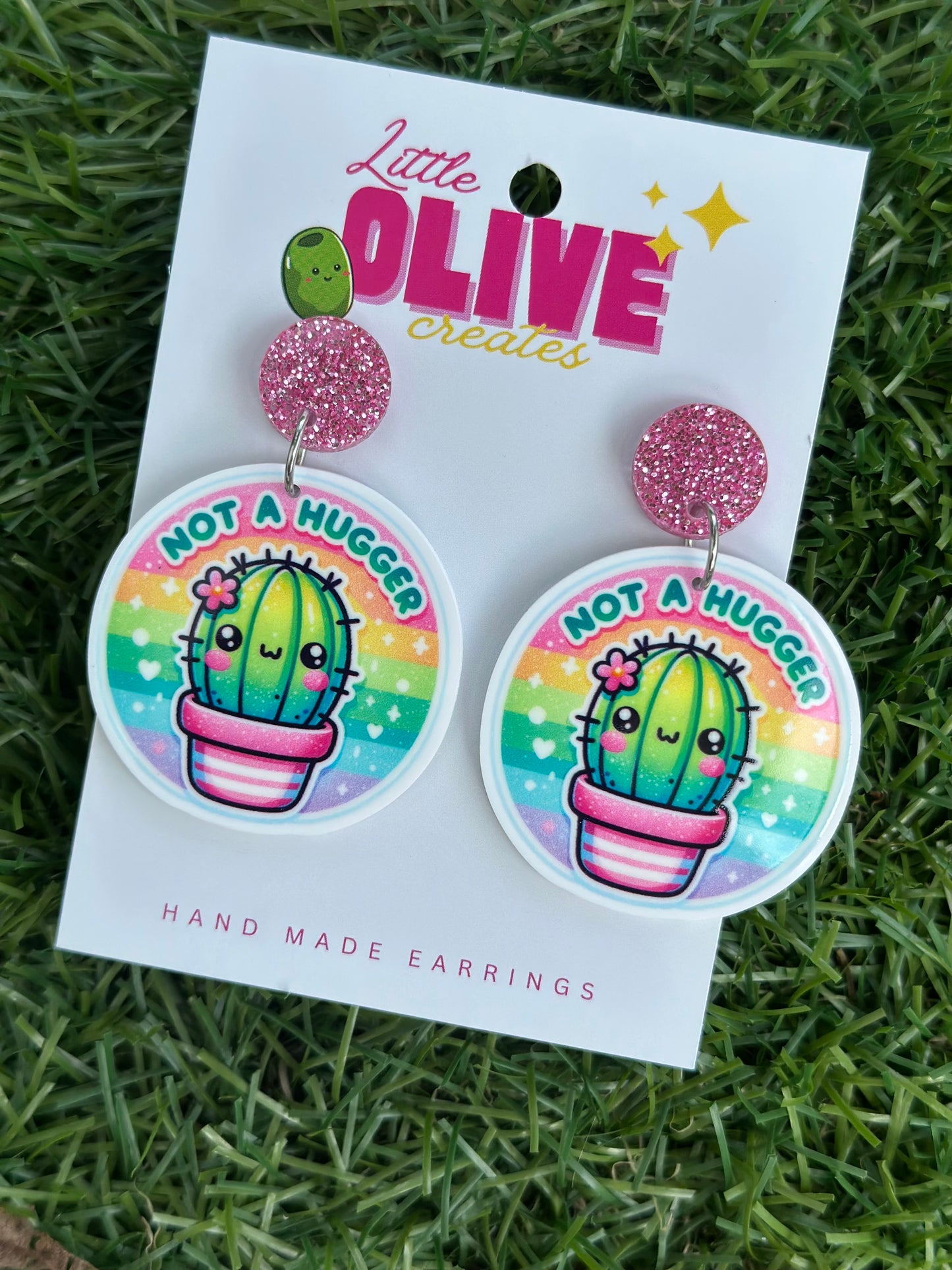“Not a Hugger” Funny Cactus Dangle Earrings – Cute & Quirky Statement Jewelry