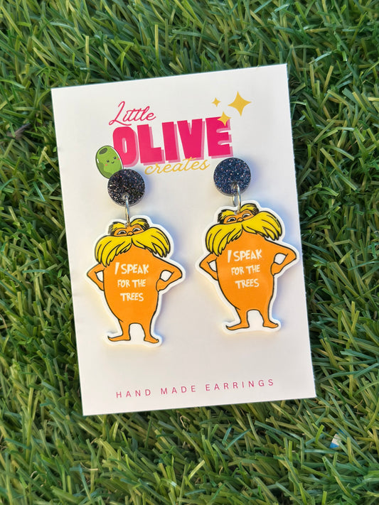 Lorax Inspired Acrylic Dangle Earrings