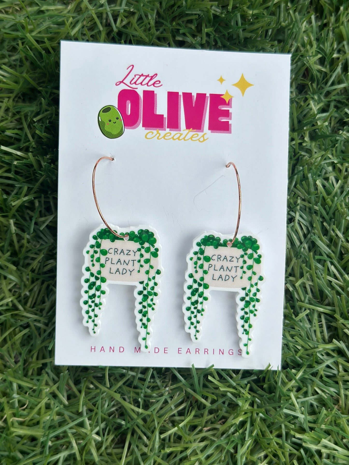 Crazy Plant Lady Earrings with Rose Gold Hoops | 60mm Drop | Quirky Plant Lover Gift 🌿✨