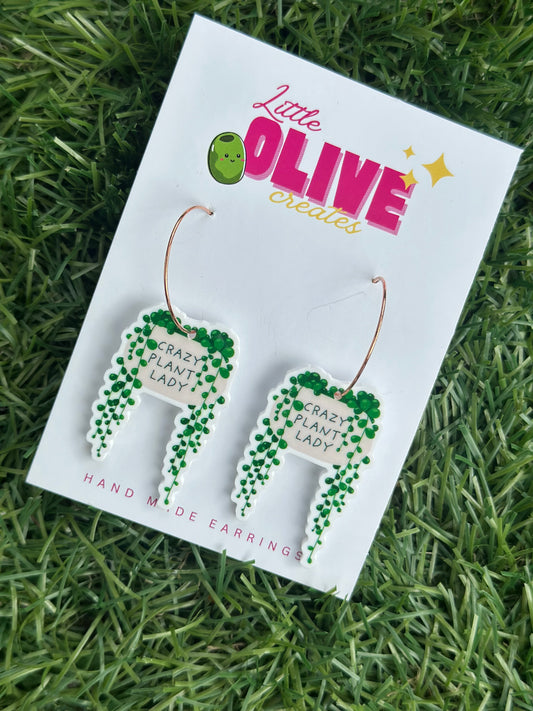 Crazy Plant Lady Earrings with Rose Gold Hoops | 60mm Drop | Quirky Plant Lover Gift 🌿✨