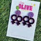 💜 Purple Mirror & Glitter Femme Love Dangle Earrings | Pride Statement Jewelry