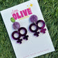 💜 Purple Mirror & Glitter Femme Love Dangle Earrings | Pride Statement Jewelry