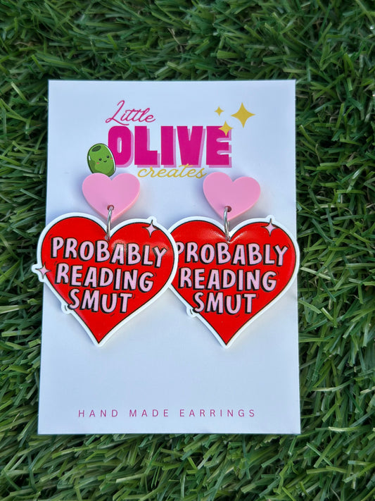 “Probably Reading Smut” Bookish Dangle Earrings – Fun Gift for Romance Readers & Book Lovers