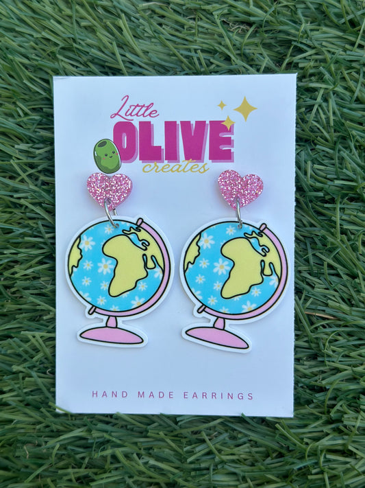 Pink Globe Teacher Dangle Earrings – Geography Teacher Statement Earrings 🌍💗