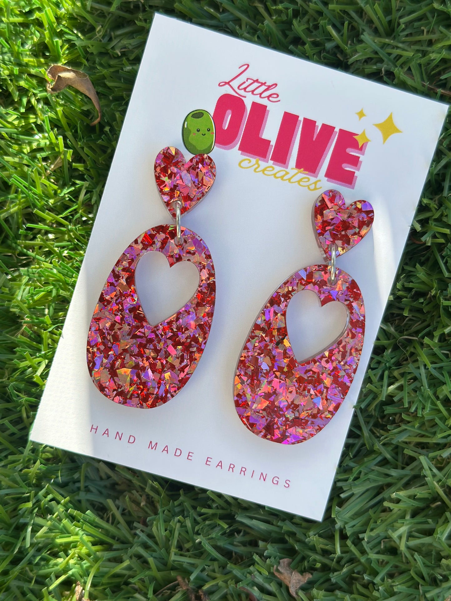 Glitter Love Heart Dangle Earrings - Perfect for Valentine’s Day