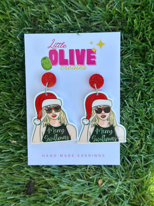 Taylor Swift-Inspired “Merry Swiftmas” Dangle Earrings