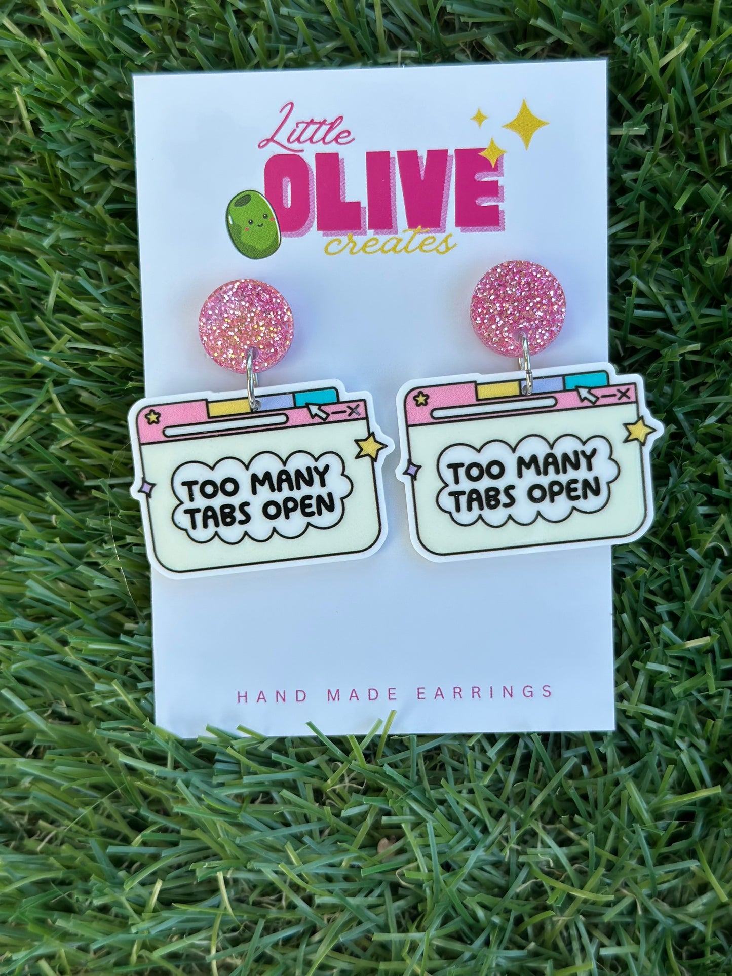 “Too Many Tabs Open” Dangle Earrings – Perfect for Busy Minds 💻✨