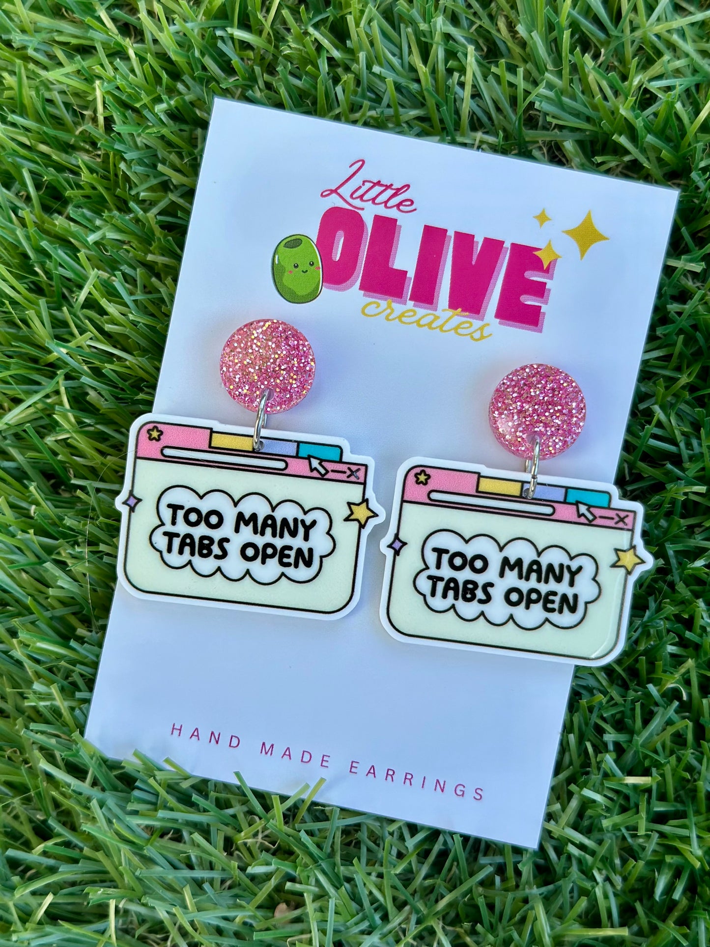 “Too Many Tabs Open” Dangle Earrings – Perfect for Busy Minds 💻✨