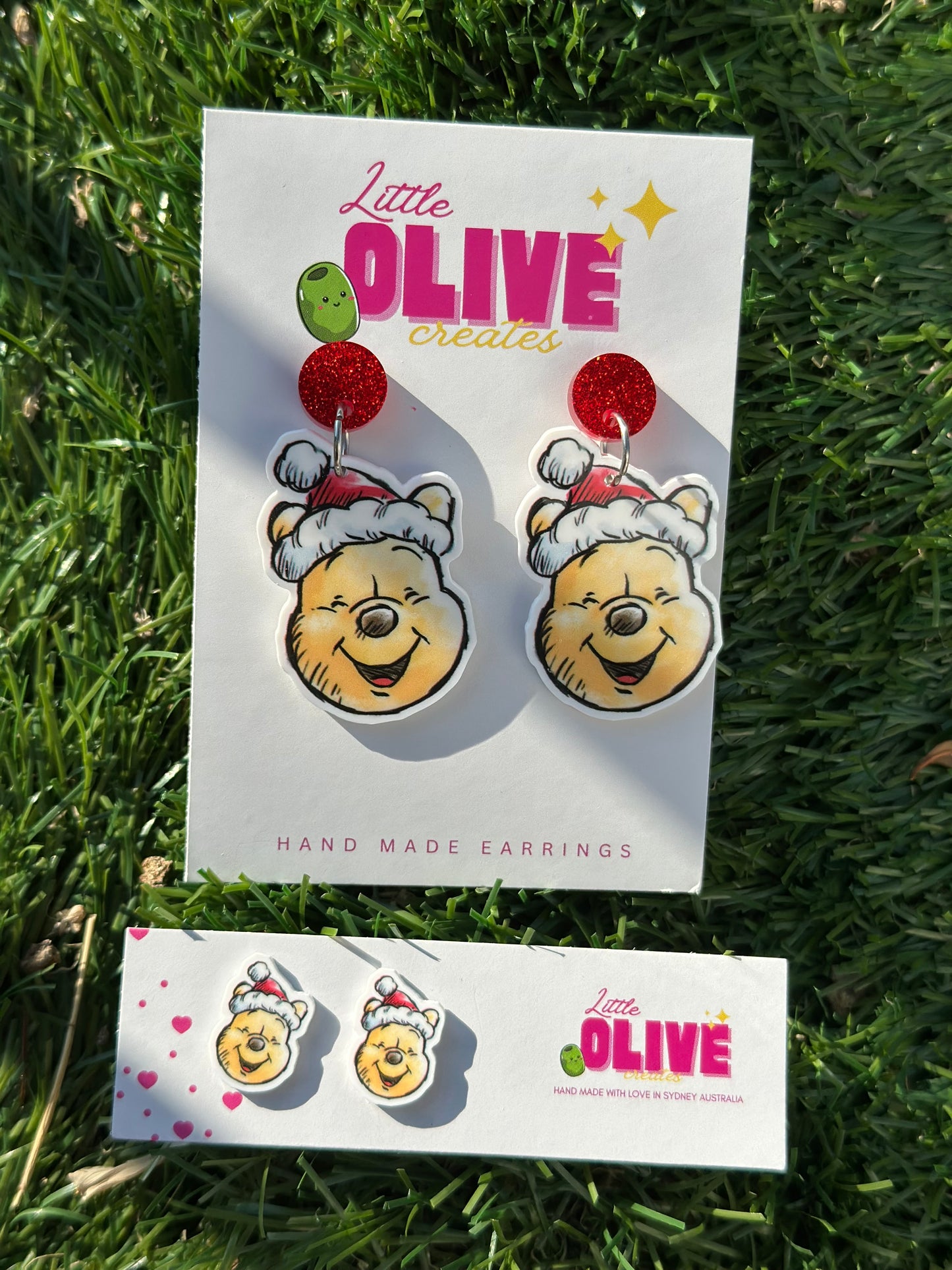 Winnie the Pooh Christmas Dangle & Stud Earrings – Festive Holiday Jewellery
