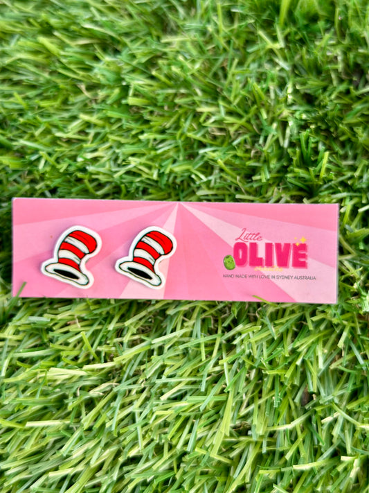 Whimsical Cat in the Hat Stud Earrings – Fun Dr. Seuss-Inspired Jewelry for Book Lovers & Teachers