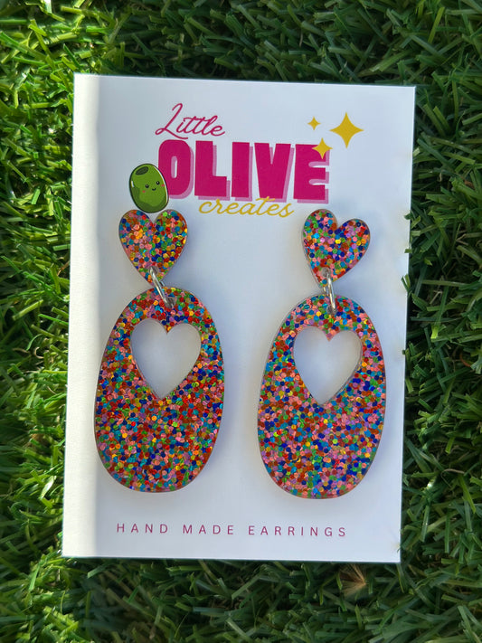 Glitter Love Heart Dangle Earrings - Perfect for Valentine’s Day