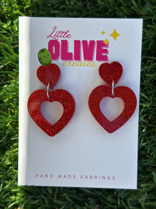 Glitter Love Heart Dangle Earrings - Perfect for Valentine’s Day