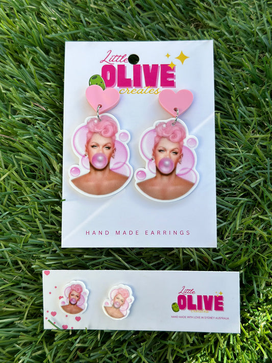 Pink Bubblegum Pop Stud Earrings - Get Ready to Rock Out!