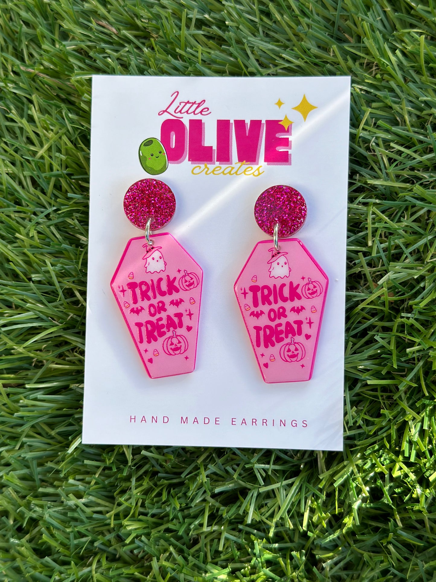 Trick or Treat! Cute Halloween Pink Coffin Earrings