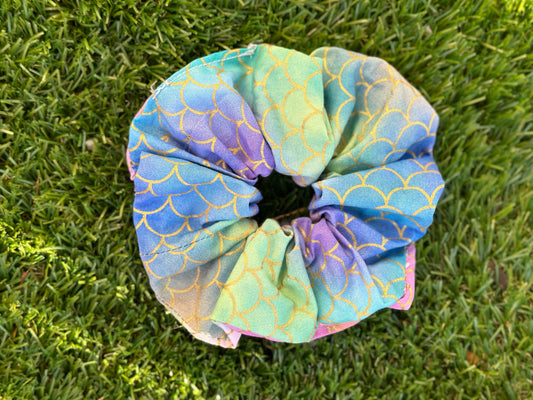 Handmade Rainbow Fish Inspired Cotton Hair Scrunchie