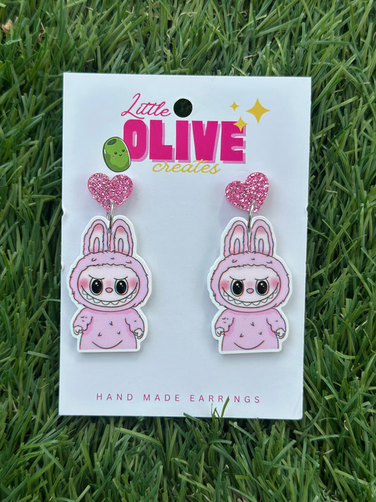Pink Labubu Doll Dangle or Stud Earrings