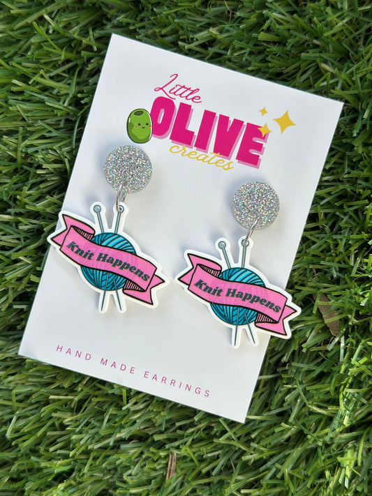 Knit Happens Dangle Earrings – Funny Knitting Gift for Crafters 🧶✨