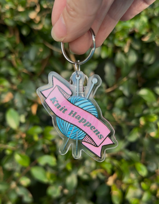Knit Happens Keychain – Funny Gift for Crafters & Yarn Lovers