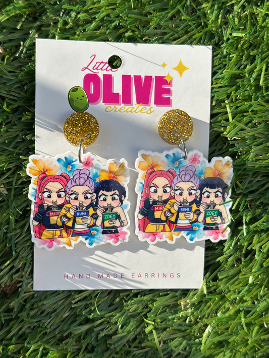 Golden Demon Hunter Huntrix Band Dangle Earrings