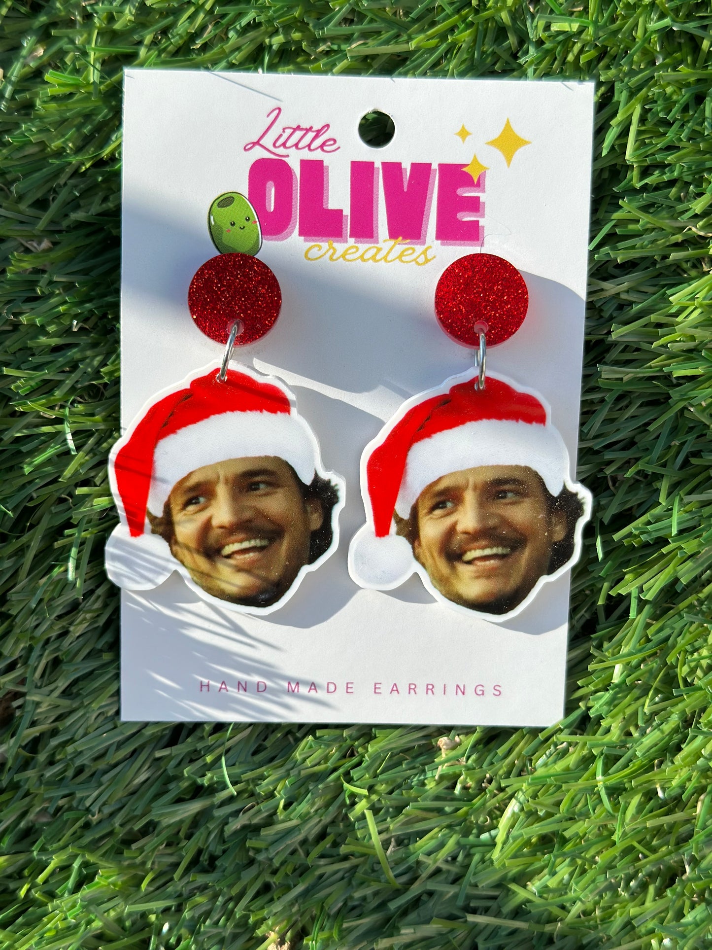 Pedro Pascal Santa “Daddy” Christmas Dangle Earrings