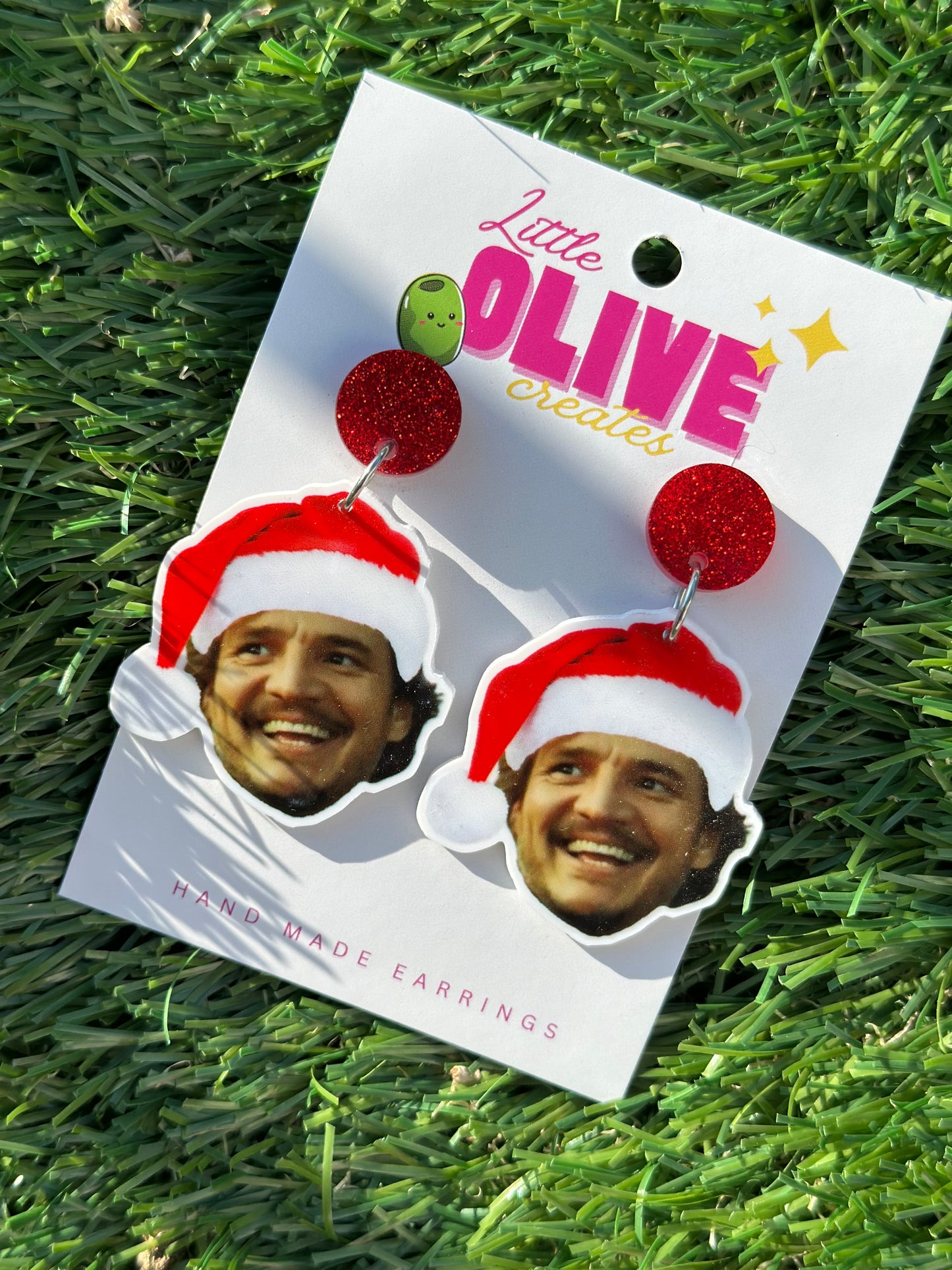 Pedro Pascal Santa “Daddy” Christmas Dangle Earrings