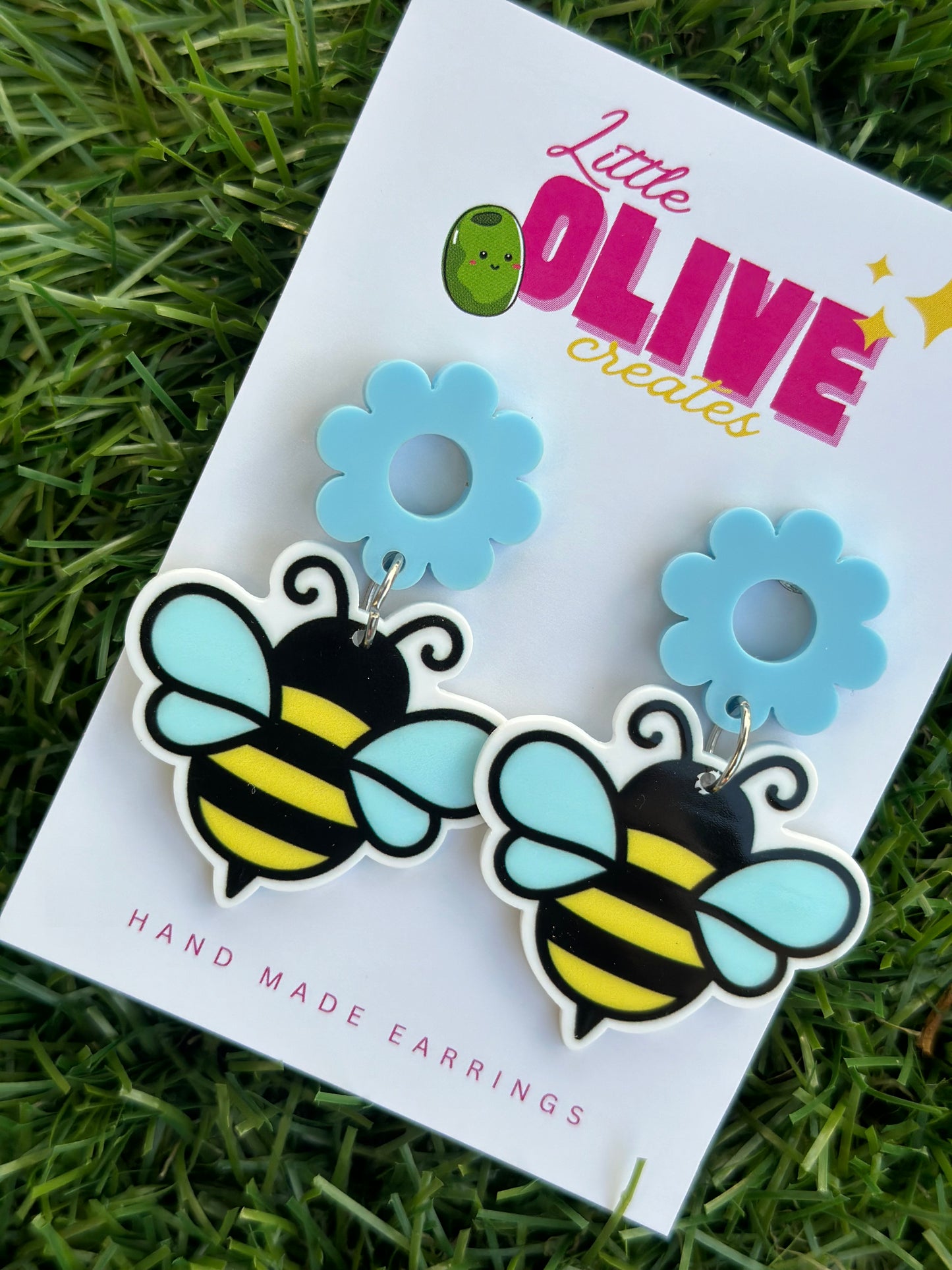 Buzzing Beauty: Cute Bumble Bee Dangle Earrings with Flower Topper