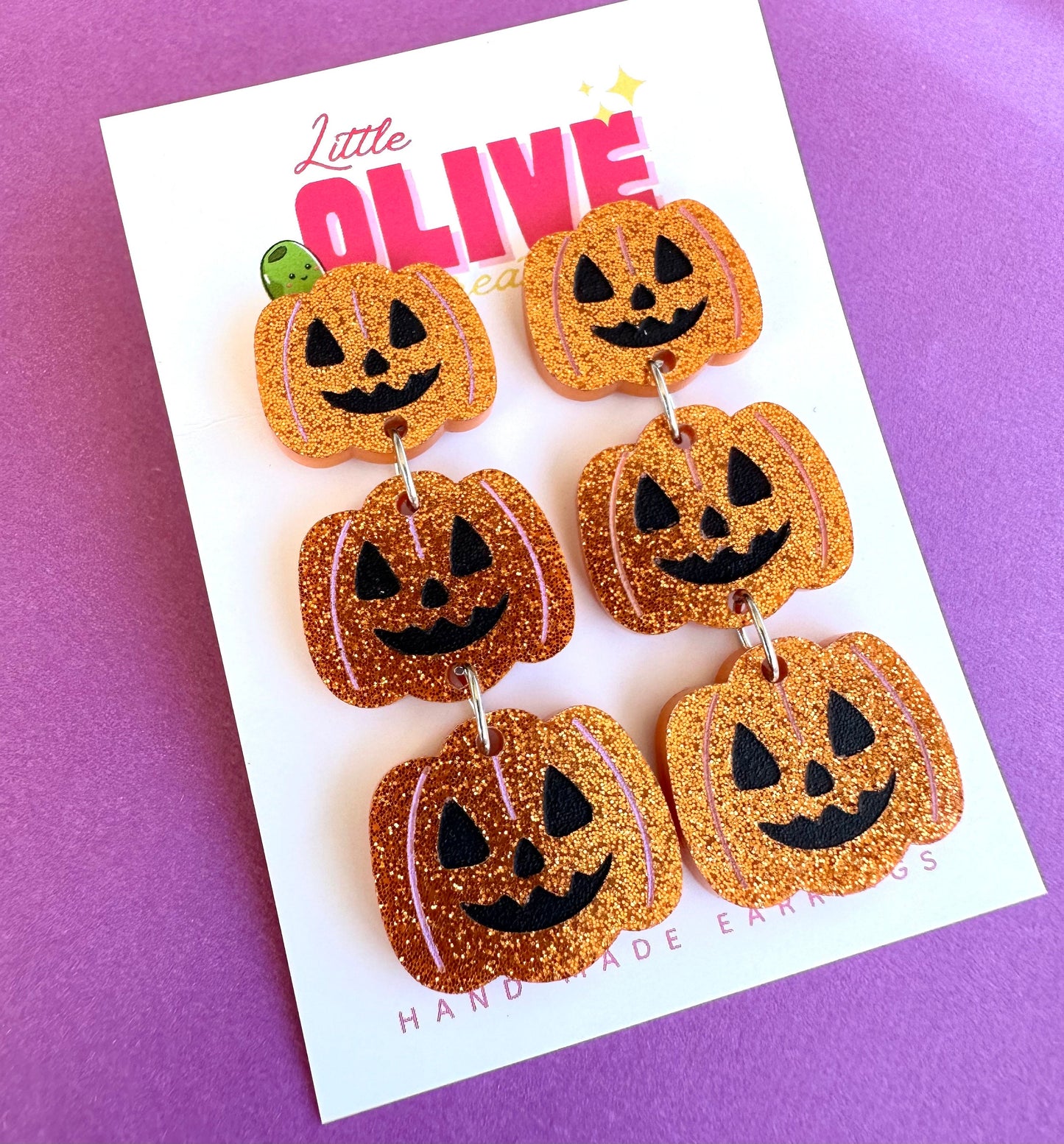 Spooky Hand-Painted Pumpkin Dangle Earrings - Halloween Festivity!